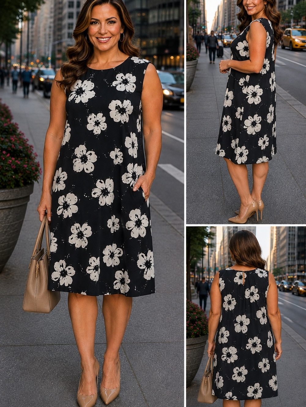 Alfani Black Sleeveless Floral Midi Dress